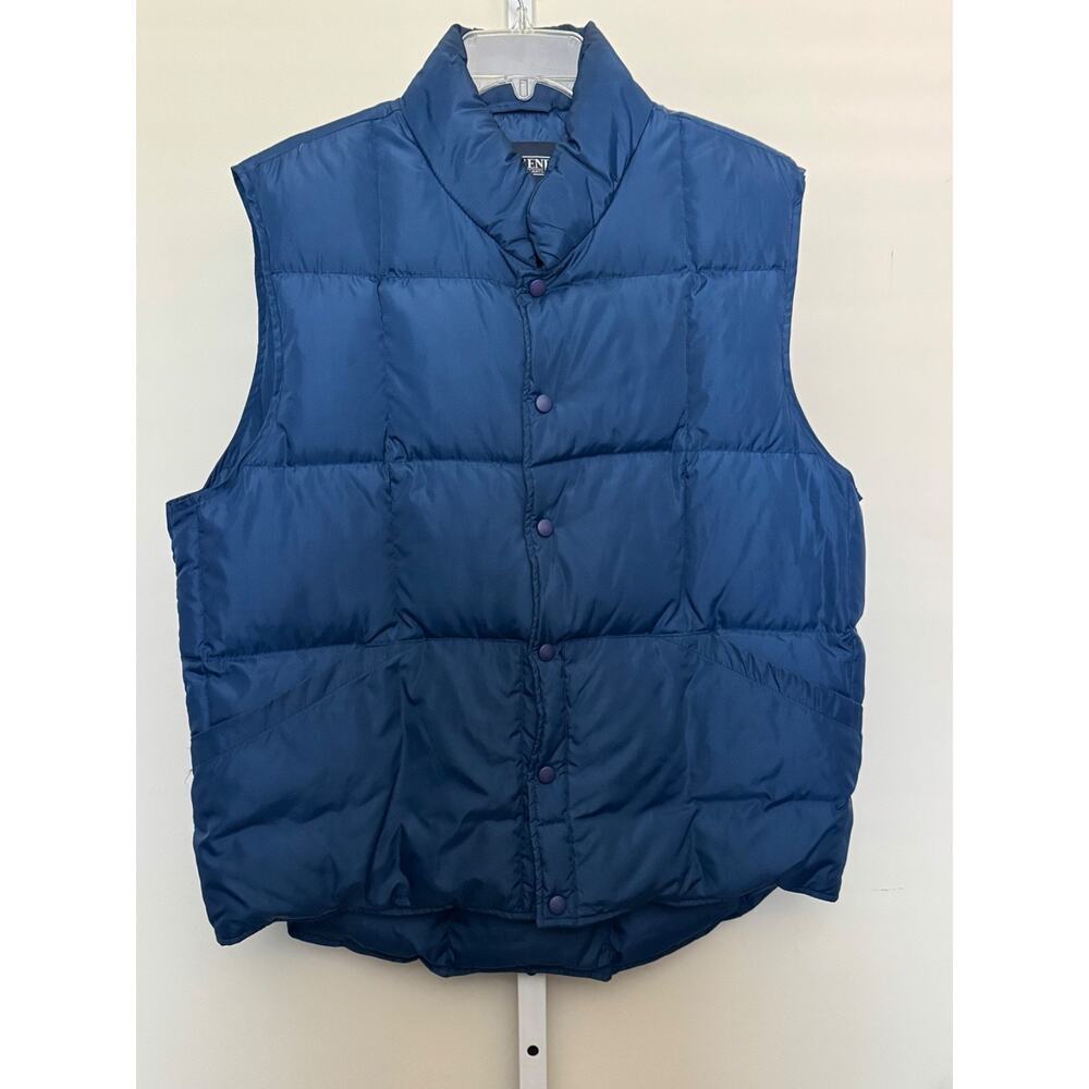 LANDS END Goose Down Puffer Vest Size LARGE Blue Quilted Snap Closure Unisex